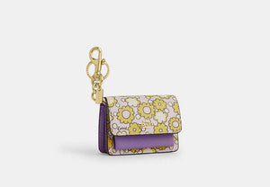 Trigger Snap Bag Charm With Floral Print - Gold/Lilac Multi