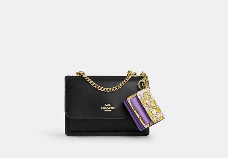 Trigger Snap Bag Charm With Floral Print - Gold/Lilac Multi