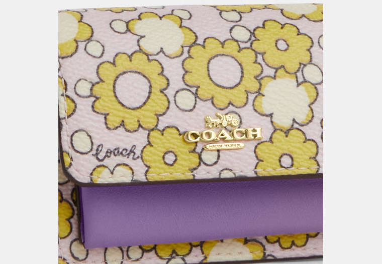 Trigger Snap Bag Charm With Floral Print - Gold/Lilac Multi