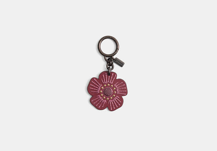 Restored Tea Rose Bag Charm - Pewter/Cherry