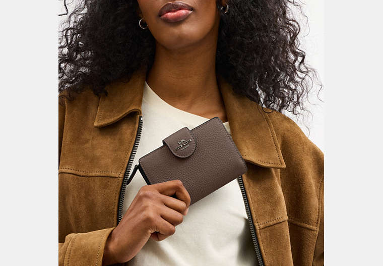 Medium Corner Zip Wallet - Gunmetal/Dark Stone