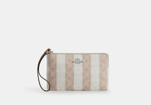 Large Corner Zip Wristlet - Silver/SAND/TAN