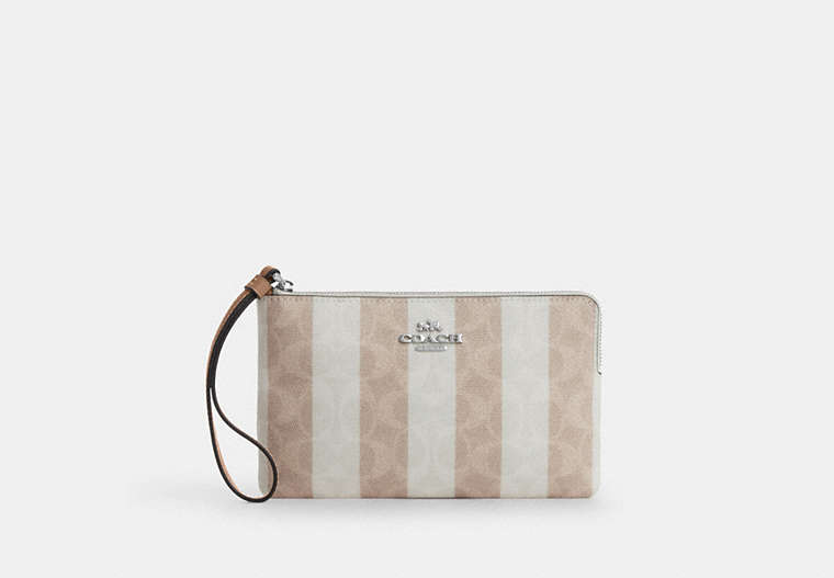Large Corner Zip Wristlet - Silver/SAND/TAN