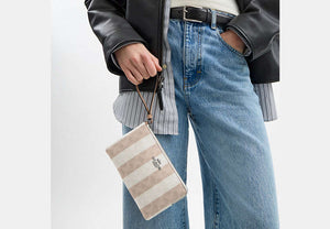 Large Corner Zip Wristlet - Silver/SAND/TAN