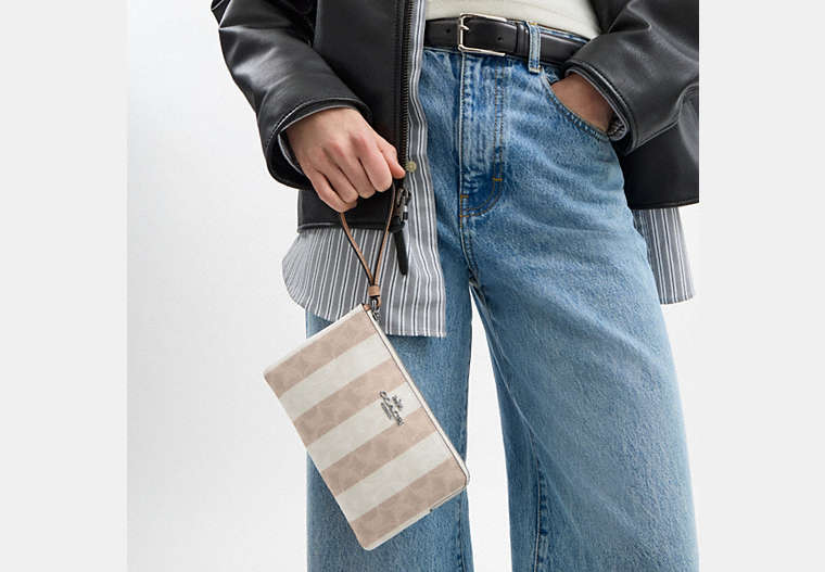 Large Corner Zip Wristlet - Silver/SAND/TAN