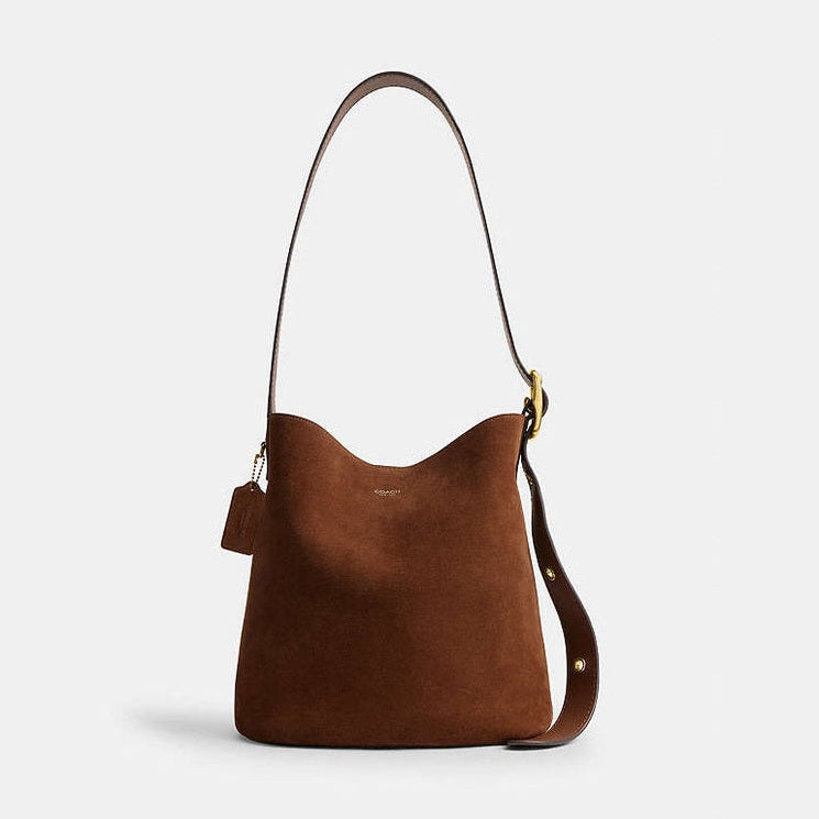 Coach Bleecker Bucket Bag Suede-Brass-Warm Brown