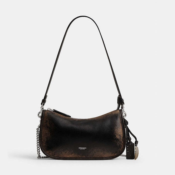 Coach Waverly Bag In Loved Leather Loved Leather-Silver-Black Brown
