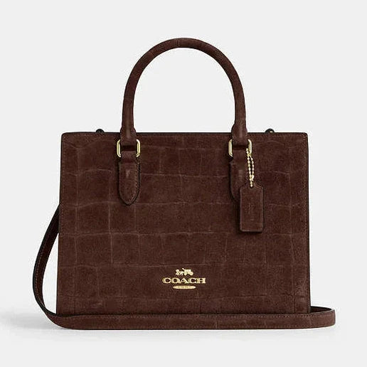 Coach Maggie Small Tote Bag Embossed Crocodile-Gold-Maple