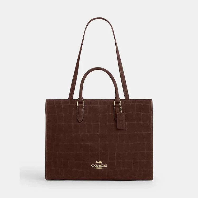 Coach Maggie Tote Bag Embossed Crocodile-Gold-Maple