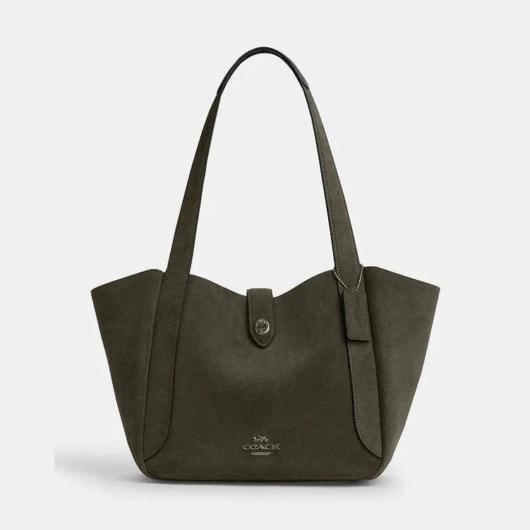 Coach Hadley Turnlock Tote Bag Suede-Qb-Army Green