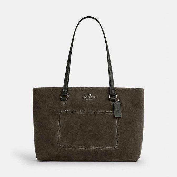 Coach Station Tote Bag Suede-Qb-Army Green