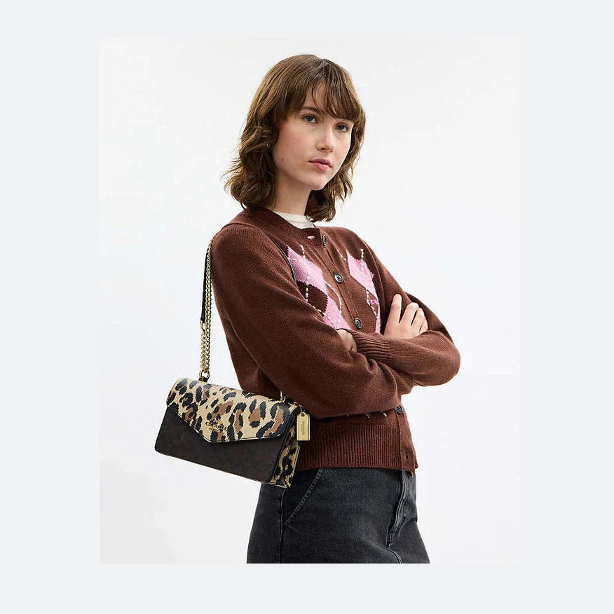 Coach Klare Envelope Crossbody Bag In Signature Canvas With Leopard Print Pebbled Leather-Im-Leopard-Walnut Multi