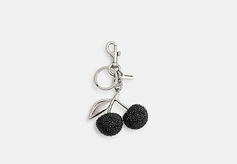 Crystal Cherry Bag Charm - Silver/Black