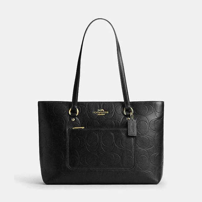 Coach Station Tote Bag In Signature Leather Pebbled Leather-Gold-Black