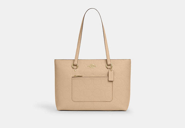 Station Tote Bag In Signature Leather - Gold/Oat
