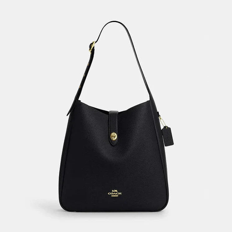 Coach Hadley Large Shoulder Bag Pebbled Leather-Gold-Black