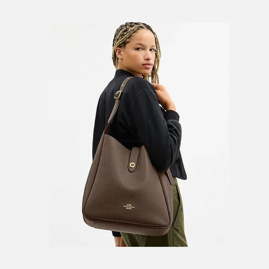 Coach Hadley Large Shoulder Bag Pebbled Leather-Gold-Dark Stone