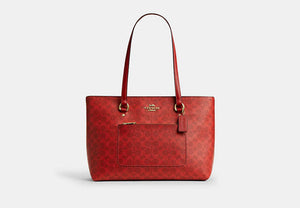 Station Tote Bag In Signature Canvas - Gold/Crimson