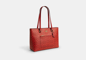 Station Tote Bag In Signature Canvas - Gold/Crimson
