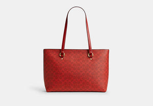 Station Tote Bag In Signature Canvas - Gold/Crimson