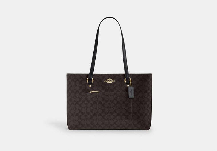 Station Tote Bag In Signature Canvas - Gold/Walnut/Black