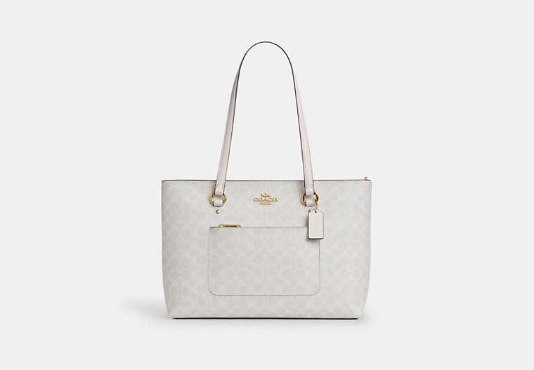 Station Tote Bag In Signature Canvas - Gold/White/Chalk