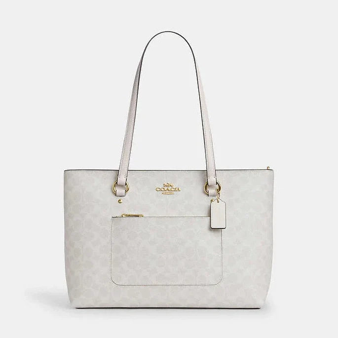 Coach Station Tote Bag In Signature Canvas Signature Canvas-Gold-White-Chalk