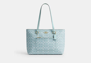 Station Tote Bag In Signature Canvas - Gold/Light Blue
