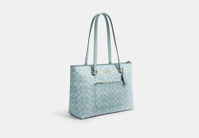 Station Tote Bag In Signature Canvas - Gold/Light Blue
