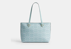 Station Tote Bag In Signature Canvas - Gold/Light Blue