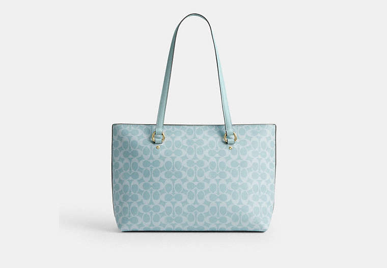 Station Tote Bag In Signature Canvas - Gold/Light Blue