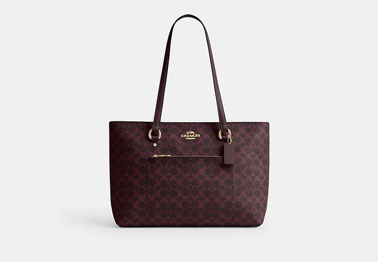 Station Tote Bag In Signature Canvas - Gold/Black Currant