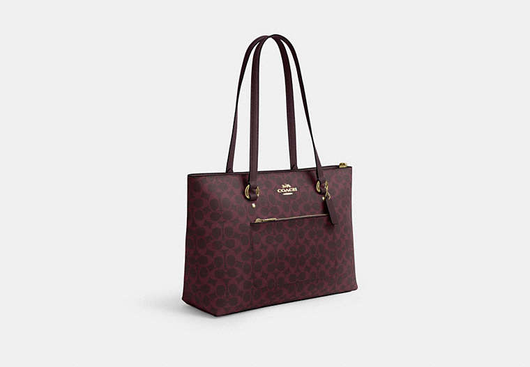 Station Tote Bag In Signature Canvas - Gold/Black Currant