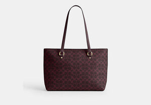 Station Tote Bag In Signature Canvas - Gold/Black Currant
