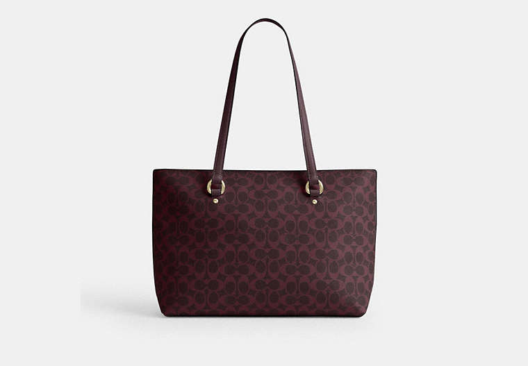 Station Tote Bag In Signature Canvas - Gold/Black Currant