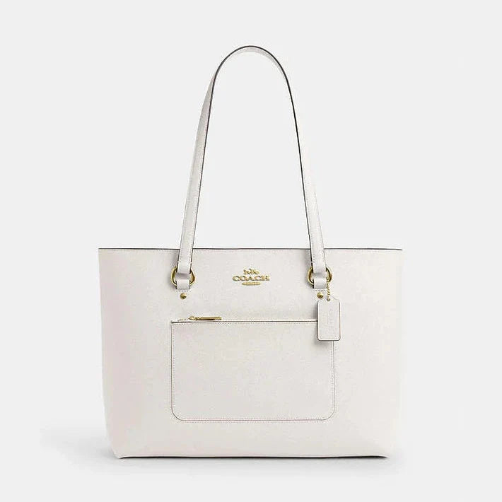 Coach Station Tote Bag Crossgrain Leather-Gold-Chalk