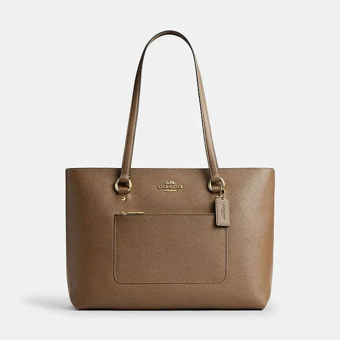 Coach Station Tote Bag Crossgrain Leather-Gold-Dark Stone