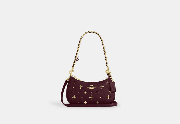 Teri Mini Crossbody Bag With Crystals - Gold/Dark Wine