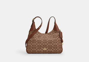 Ella Shoulder Bag In Signature Chenille - Gold/Light Khaki/Vintage Brown