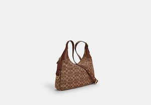 Ella Shoulder Bag In Signature Chenille - Gold/Light Khaki/Vintage Brown