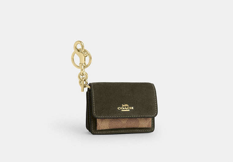 Klare Bag Charm With Signature Canvas - Gold/Army Green/Tan