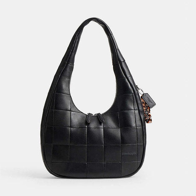 Coach Alter/Ego Crescent Shoulder Bag In Checkerboard Upcrafted Leather Black