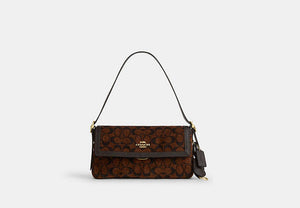 Etta Small Flap Shoulder Bag In Signature Chenille - Gold/Truffle