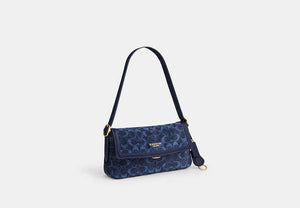 Etta Small Flap Shoulder Bag In Signature Chenille - Gold/Navy