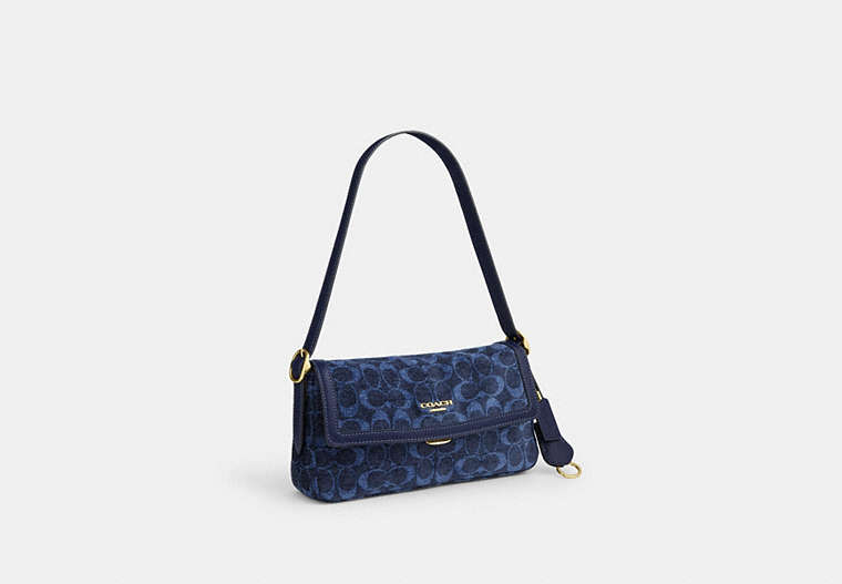 Etta Small Flap Shoulder Bag In Signature Chenille - Gold/Navy