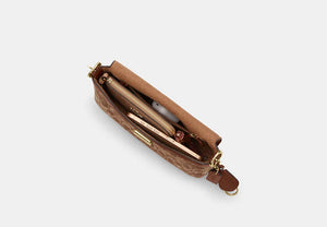 Etta Small Flap Shoulder Bag In Signature Chenille - Gold/Light Khaki/Vintage Brown