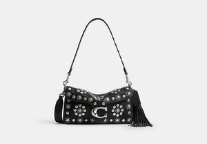 Tabby Shoulder Bag 26 With Western Rivets - Silver/Black