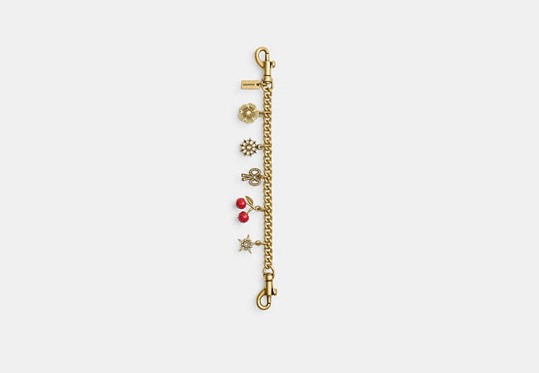 Crystal Motif Chain Bag Charm - Brass/Multi