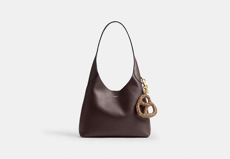Crystal Pretzel Bag Charm - Brass/Brown