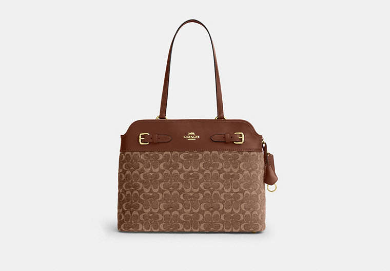 Easton Tote Bag In Signature Chenille - Gold/Light Khaki/Vintage Brown